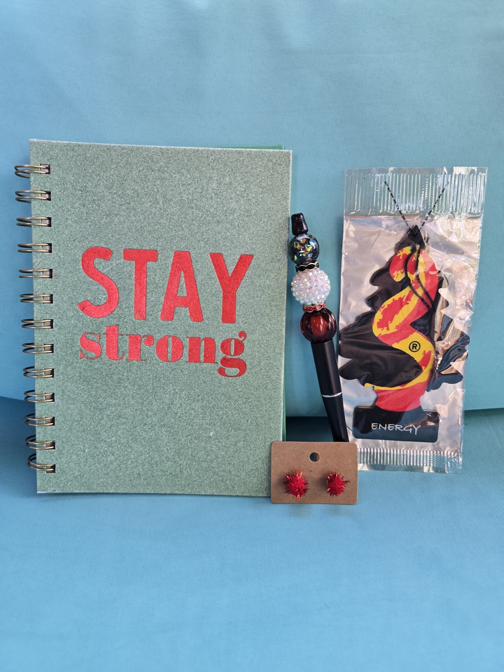Stay Strong & Energy Positivity Bundle - Jounal, Air Freshener, Earrings, Pen